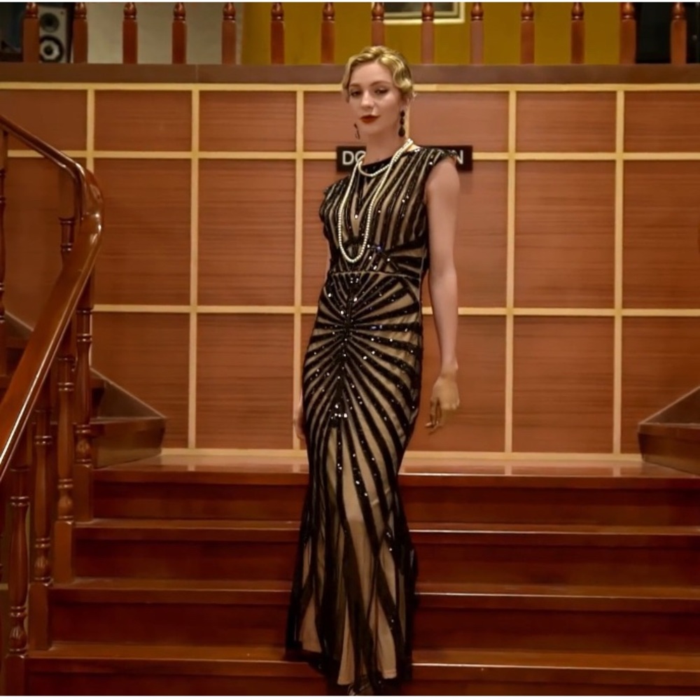 Elegant Black and Gold Evening Gown